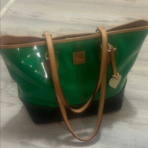 Dooney & Bourke green patent leather w/ a black leather base tan Vachetta lthr